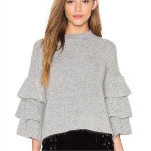 Endless Rose - Fashionable Grey Sweater with Tiered Ruffle Sleeves